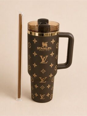 Custom Stanley x LV Brown Travel Mug with Gold Monogram Accents